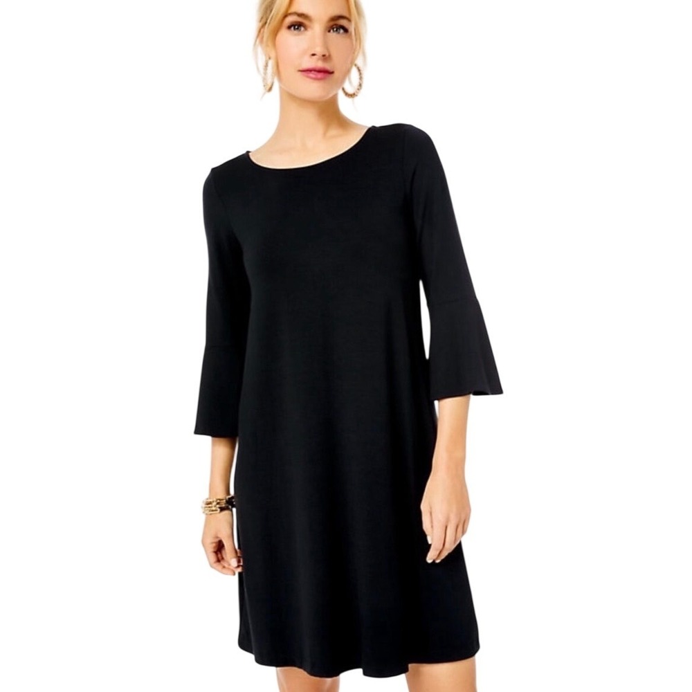 Lilly Pulitzer Ophelia Swing Dress Sz XL Black Bell Sleeves Chic Summer Staple
